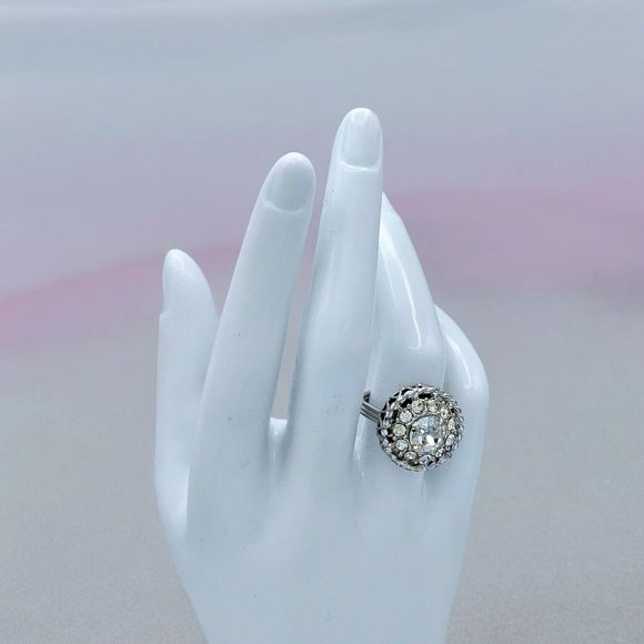 SAC Crystal Gem Ring Vintage Adjustable Gallery Elegant Estate Jewelry Size 7 - Picture 10 of 10